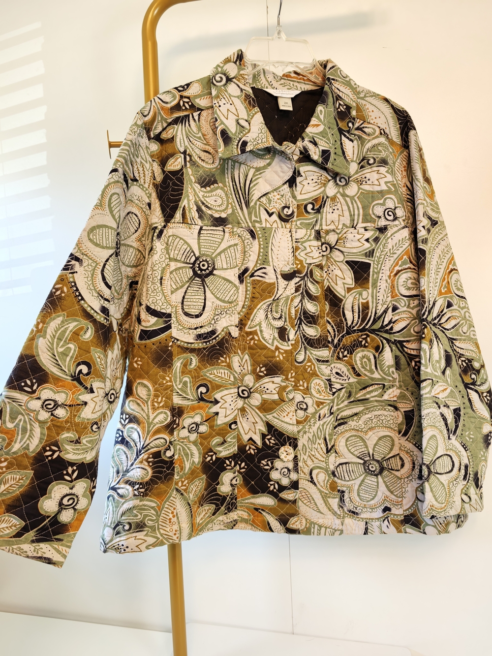 Grannycore Neutral Maximalist Floral Paisley Utility Jacket - Olive Tan Black 2X